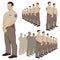 Police security guard vector set with khaki brown uniform