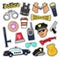 Police Security Stickers Set with Officer, Gun and Car