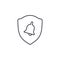 Police shield and bell, security alert signal thin line icon. Linear vector symbol