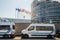 Police surveillance van in front of European Parliament