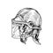 Police tactical anti riot helmet,  gravure style ink drawing illustration isolated