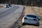 Police tape  car on side of highway