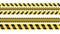 Police tape, crime danger line. Caution police lines isolated. Warning and barricade tapes. Set of yellow warning