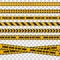 Police tape warning danger set isolated in transparent background. Barricade tape, Do not cross, police crime scene line