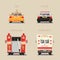 Police, Taxi, Ambulance car and Firetruck. Vector cartoon illustration