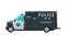 Police Truck, Emergency Patrol Vehicle, Side View Flat Vector Illustration