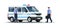 Police truck with guards semi flat RGB color vector illustration