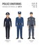 Police uniforms around the world. Suit, clothing european police officers vector illustrations set