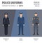 Police uniforms around the world. Suit, clothing european police officers vector illustrations set