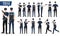 Police vector character set. Policeman characters holding gun in different posture and hand gestures