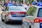 Police vehicle at a large demonstration in Vienna