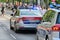 Police vehicle at a large demonstration in Vienna