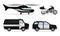 Police Vehicles with Patrol Car and Helicopter Vector Set