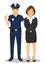 Policeman arresting businesswoman. White collar criminal white background