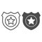 Policeman badge line and solid icon. Emblem of a human rights defender, police officer. Jurisprudence design concept