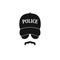 Policeman in baseball cap and sunglasses.