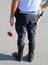 Policeman with boots on the street in checkpoint