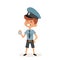 Policeman boy cap and badge hands cop cartoon character person on white background vector profession uniform worker