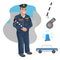 Policeman and car. Professions, character and items for his work. Children education. Exercise for preschoolers. Vector