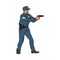 Policeman character shooting from weapon sketch vector illustration isolated.