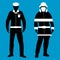 Policeman and Fireman flat icon. Service 911. Vector illustration.