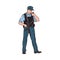 Policeman or guard talking on walkie-talkie, sketch vector illustration isolated.