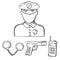 Policeman with handcuffs and gun sketches