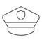 Policeman hat thin line icon. Police officer city cap. Jurisprudence design concept, outline style pictogram on white