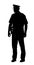 Policeman officer on duty vector silhouette illustration isolated on white background. Police man in uniform in patrol on street.