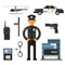 Policeman, police department Flat style. Elements