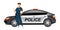 Policeman standing by patrol car flat color vector faceless character