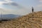 Policeman stands on the stairs of The Theatre of Hierapolis. The ancient Greek city, near Pamukkale in Denizli Province in