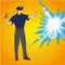 Policeman stopping explosion. Vector illustration in pop art retro comic style.