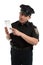 Policeman traffic warden with infringement ticket