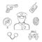 Policeman in uniform with sketched police icons