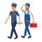 Policeman and worker