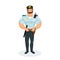 Policeman, in working clothes, with equipment: baton,
