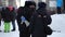 Policemen with a mouthpiece guard Strike against false elections of the President of the Russian Federation, Novosibirsk