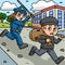 Policewoman Chasing Thief Colored Cartoon