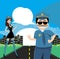 Policewoman and a policeman on duty