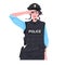 Policewoman in tactical gear riot police officer standing pose protesters and demonstration control concept
