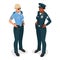 Policewoman in uniform. Realistick flat 3d isometriv vector illustration. Officer woman on white.
