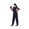 policewoman in uniform wearing mask to prevent coronavirus pandemic labor day celebration concept