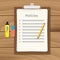 Policies policy document checklist list with clipboard paper pencil