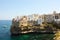 Polignano a mare breathtaking sight, Apulia, Italy. Italian panorama. Cliffs on adriatic sea.