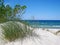 Polish baltic sea beach Shore seen from dunes perspective in sunny summer time blue sky clear day