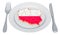 Polish cuisine concept. Plate with map of Poland. 3D rendering