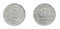 Polish five groszy coin on a white isolated background