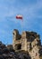 Polish flag in famous Ogrodzieniec Castle, Poland