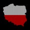 Polish flag on map made from squares, infographic isolated on black. Red and white patriotic colours of Poland. Halftone effect